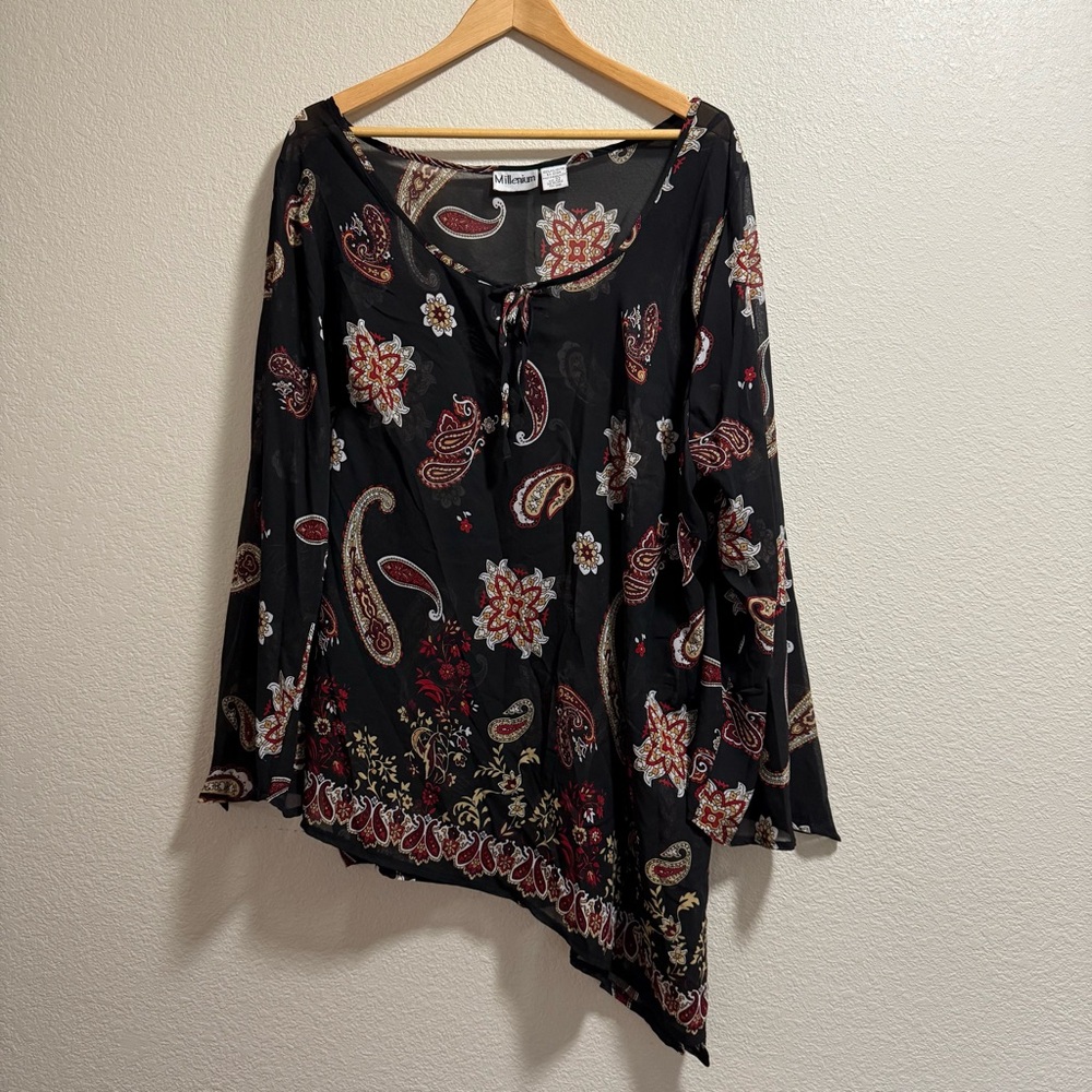 Millenium - Black Floral Paisley Sheer Blouse - Size 22